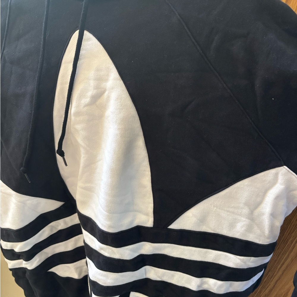 Adidas Black and White Striped Hoodie